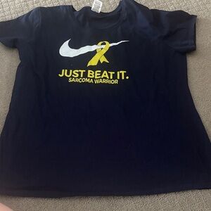 Fruit of the Loom Navy Tee with Yellow Graphic cancer sarcoma